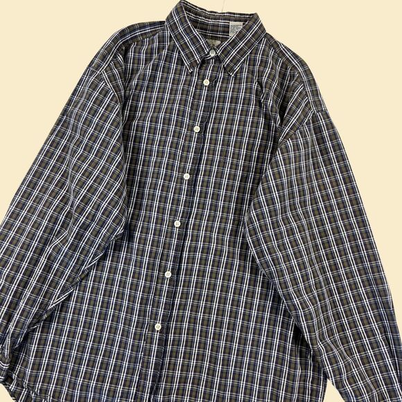 Y2K plaid L GAP shirt, vintage 2000s mens blue & green long sleeve button down - Picture 6 of 9